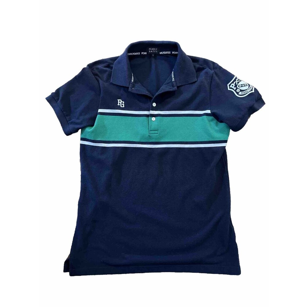 PEARLY GATES Golf Navy Green Mens Japanese Brand Short Sleeve Polo Shirt Sz 5